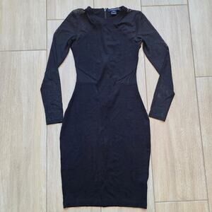 French Connection Black Mesh Panel Bodycon Dress Long Sleeve Above Knee US 4